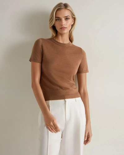 N.Peal Women's Isla Superfine Cashmere T-Shirt Dark Camel Brown