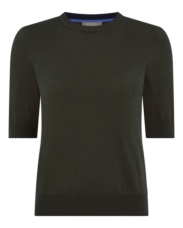 N.Peal Women's Cotton Cashmere T-Shirt Arabica Khaki Green