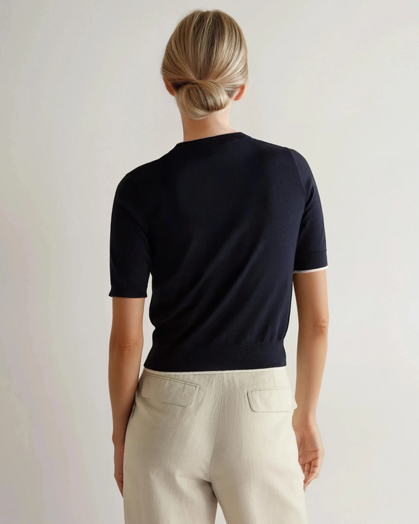 N.Peal Women's Cotton Cashmere T-Shirt Navy Blue
