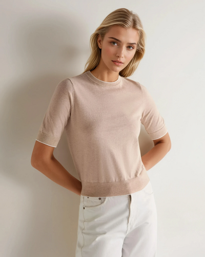N.Peal Women's Cotton Cashmere T-Shirt Sandstone Brown