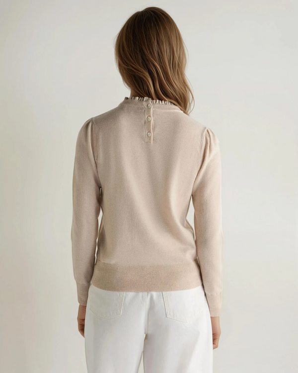 N.Peal Women's Woven Ruffle Cashmere Sweater Ecru White
