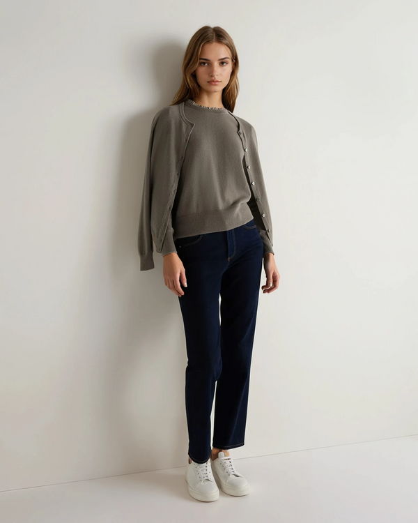 N.Peal Women's Woven Ruffle Cashmere Sweater Vintage Khaki Green