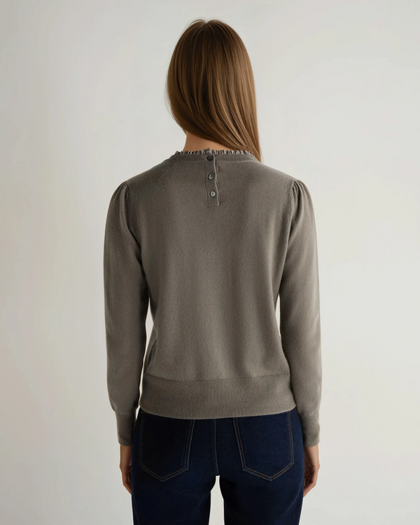 N.Peal Women's Woven Ruffle Cashmere Sweater Vintage Khaki Green