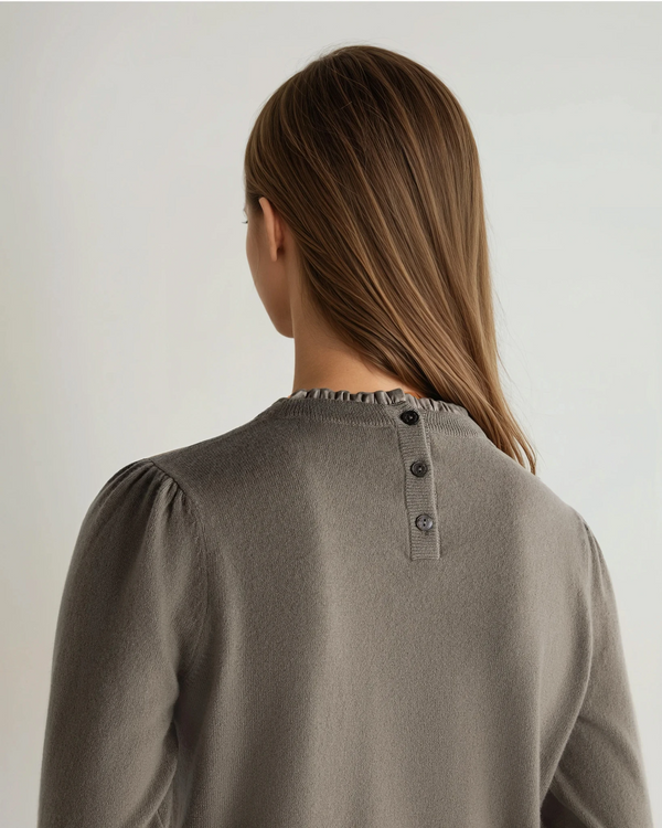N.Peal Women's Woven Ruffle Cashmere Sweater Vintage Khaki Green