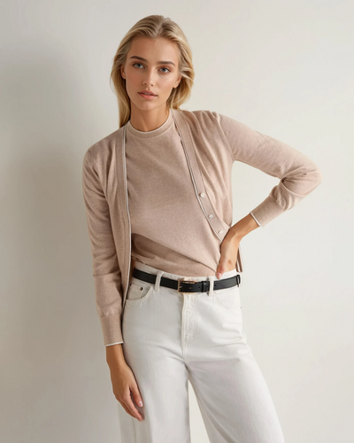 N.Peal Women's Cotton Cashmere Cardigan Sandstone Brown