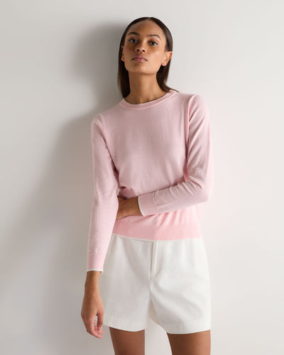 N.Peal Women's Cotton Cashmere Round Neck Jumper Spring Pink