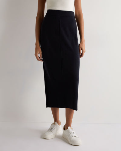 N.Peal Women's Straight Cashmere Skirt Navy Blue