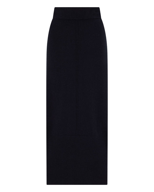 N.Peal Women's Straight Cashmere Skirt Navy Blue