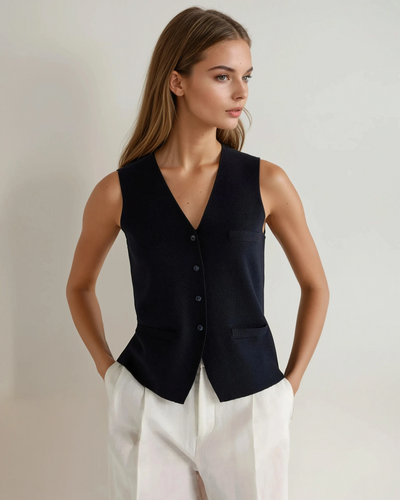 N.Peal Women's Mila Cotton Cashmere Silk Waistcoat Navy Blue