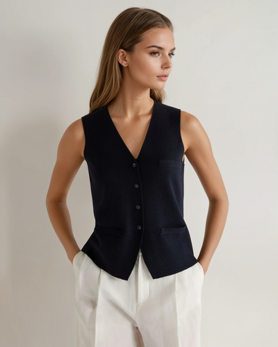 N.Peal Women's Mila Cotton Cashmere Silk Waistcoat Navy Blue