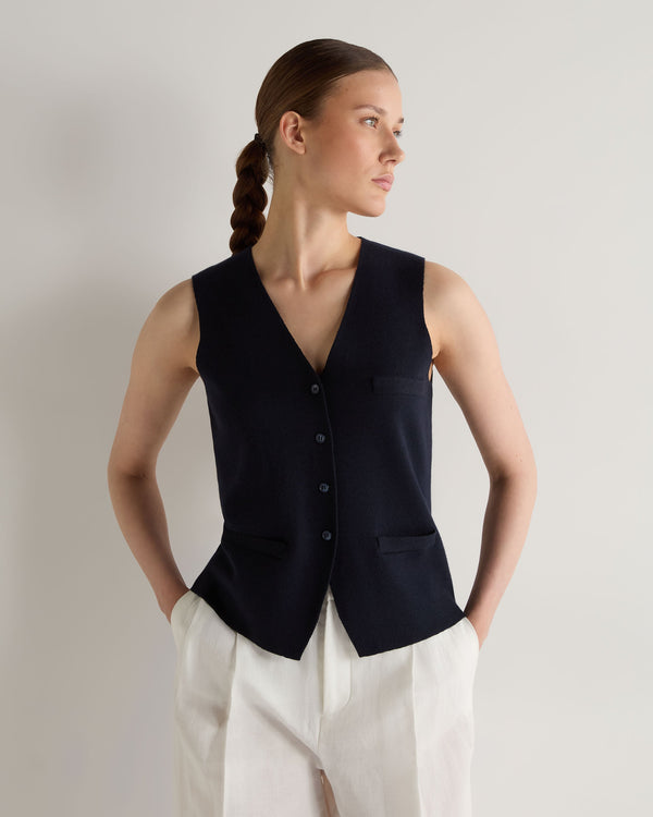 N.Peal Women's Mila Cotton Cashmere Silk Waistcoat Navy Blue