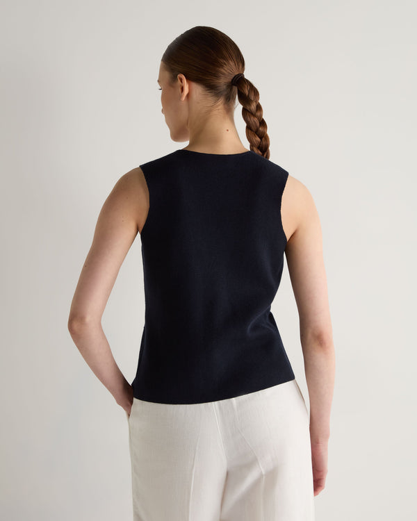 N.Peal Women's Mila Cotton Cashmere Silk Waistcoat Navy Blue