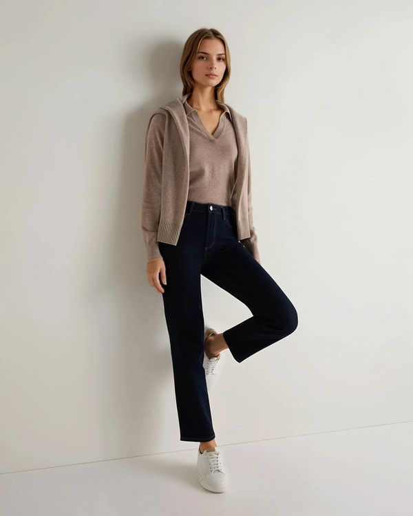 N.Peal Women's Cashmere Polo Shirt Oatmeal Brown