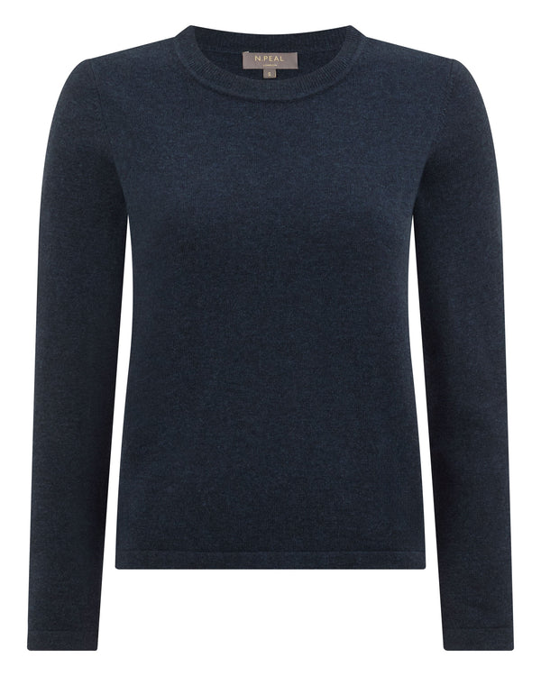 N.Peal Women's Hallie Round Neck Cashmere Jumper Indigo Blue