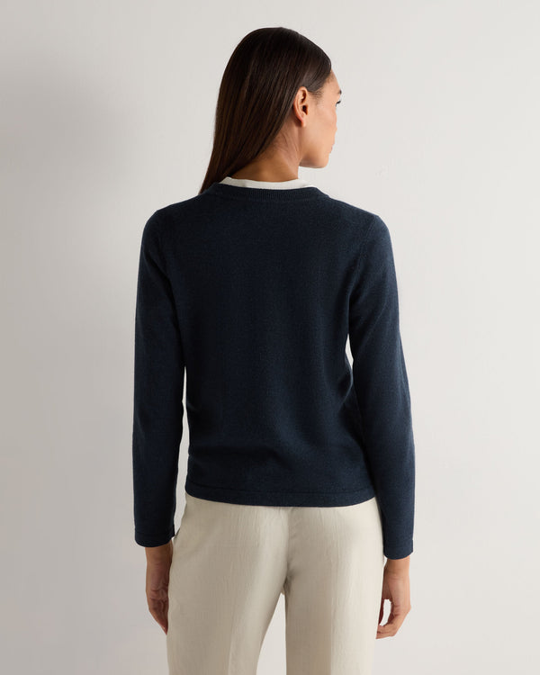 N.Peal Women's Hallie Round Neck Cashmere Jumper Indigo Blue