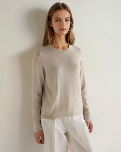 N.Peal Women's Hallie Round Neck Cashmere Sweater Pebble Grey