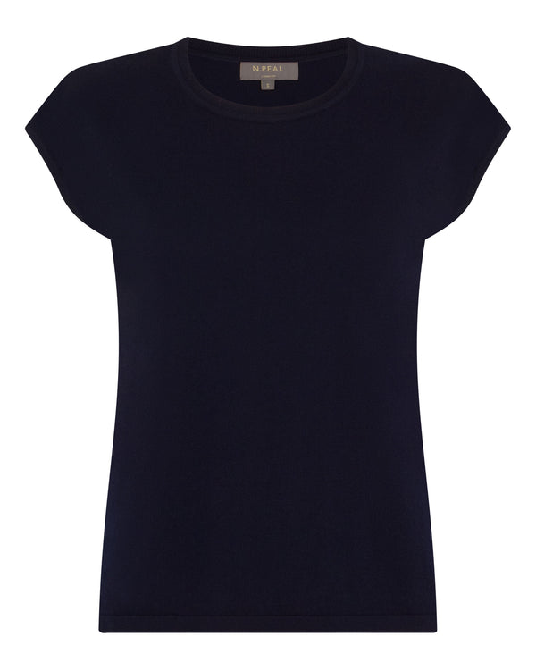 N.Peal Women's Cotton Cashmere Silk Top Navy Blue