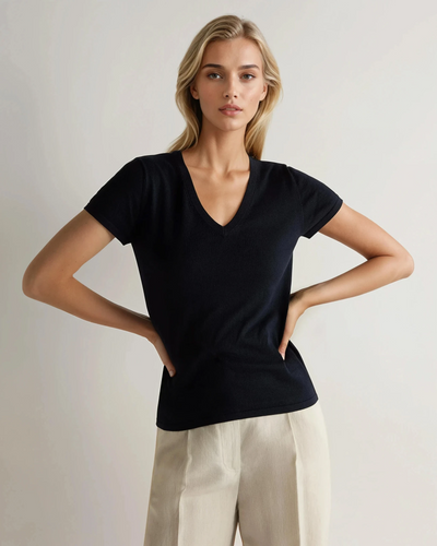 N.Peal Women's Cotton Cashmere Silk T-Shirt Navy Blue