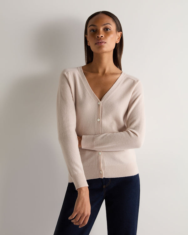 N.Peal Women's Lara V Neck Cashmere Cardigan Dusk Pink