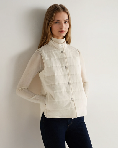 N.Peal Women's Button Through Cotton Blend Quilted Gilet New Ivory White