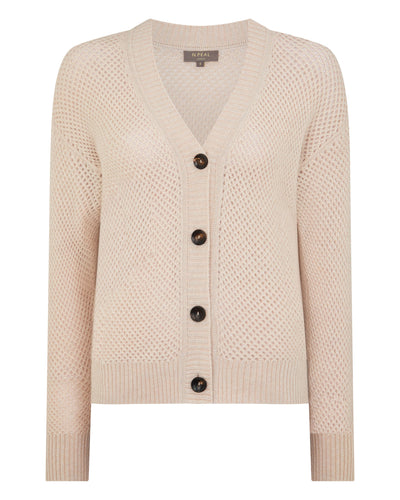 N.Peal Women's Mesh Stitch Cashmere Cardigan Ecru White Sparkle