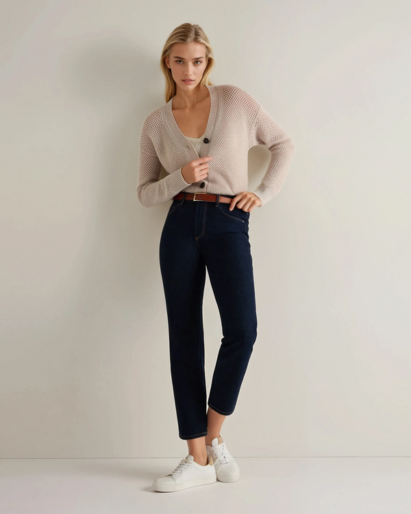N.Peal Women's Mesh Stitch Cashmere Cardigan Ecru White Sparkle