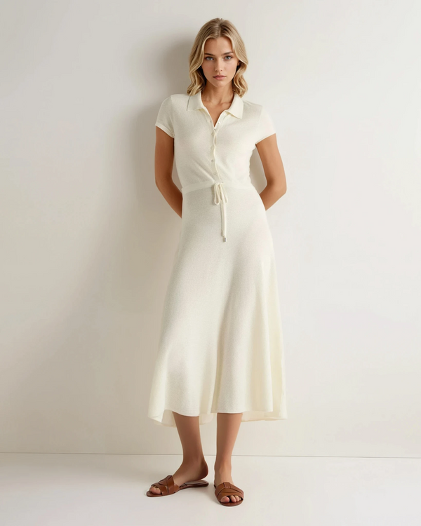 N.Peal Women's Moss Stitch Cotton Cashmere Dress New Ivory White