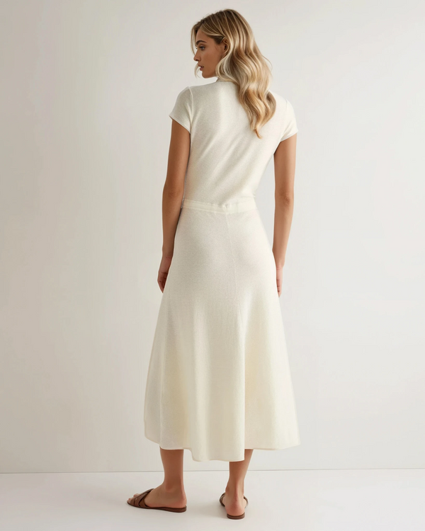 N.Peal Women's Moss Stitch Cotton Cashmere Dress New Ivory White
