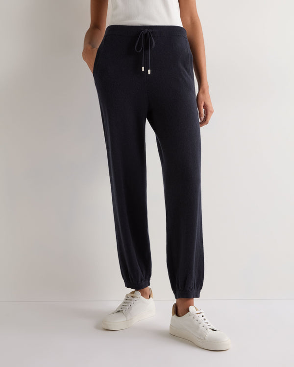 N.Peal Women's Cashmere Cuffed Lounge Trouser Navy Blue