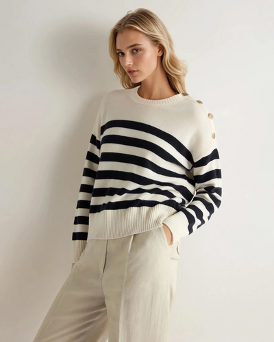 N.Peal Women's Striped Cashmere Sweater New Ivory White