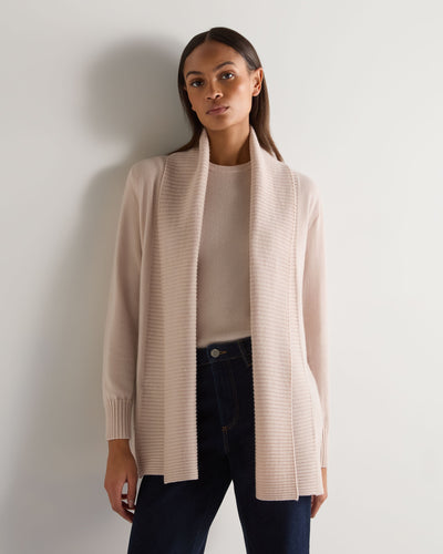 N.Peal Women's Rib Placket Cashmere Cardigan Dusk Pink