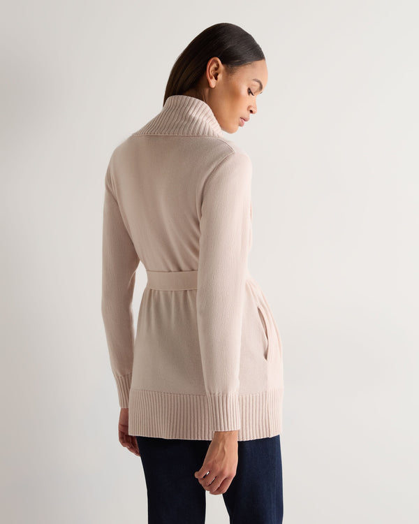 N.Peal Women's Rib Placket Cashmere Cardigan Dusk Pink