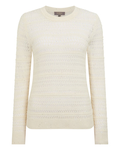 N.Peal Women's Open Stitch Linen Blend Jumper New Ivory White