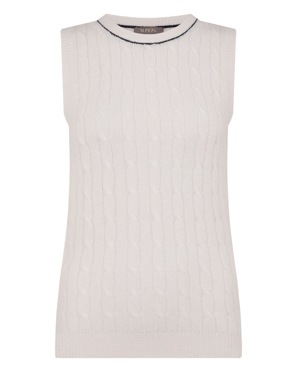 N.Peal Women's Ophelia Cable Cashmere Tank Top New Ivory White