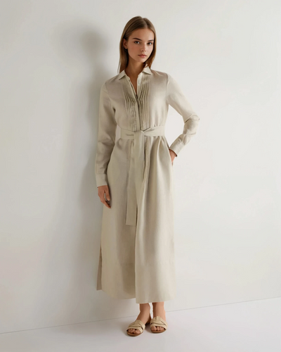 N.Peal Women's Modica Linen Shirt Dress Oatmeal Brown