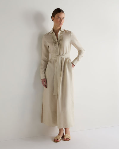 N.Peal Women's Modica Linen Shirt Dress Oatmeal Brown