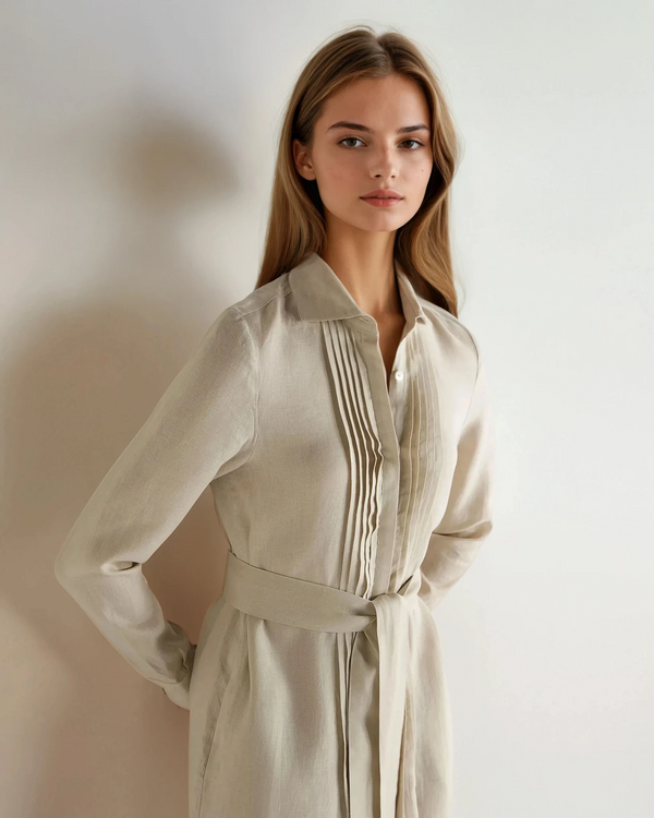 N.Peal Women's Modica Linen Shirt Dress Oatmeal Brown