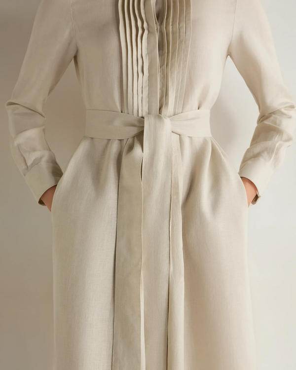 N.Peal Women's Modica Linen Shirt Dress Oatmeal Brown