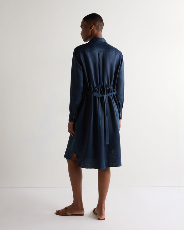 N.Peal Women's Catania Linen Shirt Dress Navy Blue