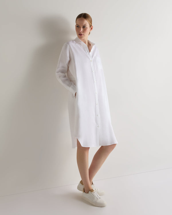 N.Peal Women's Catania Linen Shirt Dress White