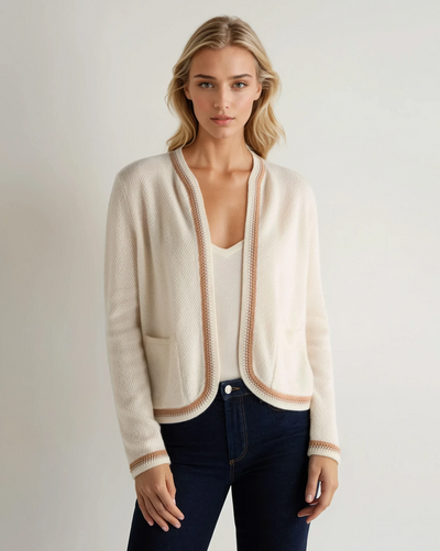N.Peal Women's Stitch Trim Cashmere Jacket New Ivory White