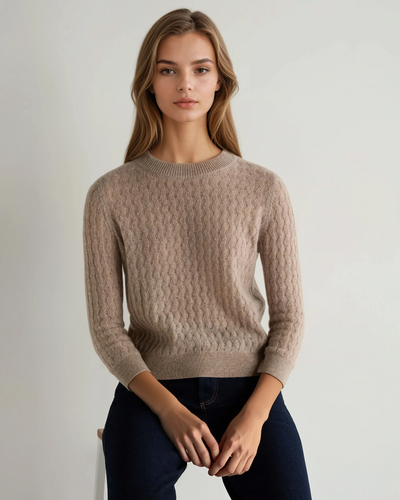 N.Peal Women's Moving Rib Cashmere Sweater Oatmeal Brown