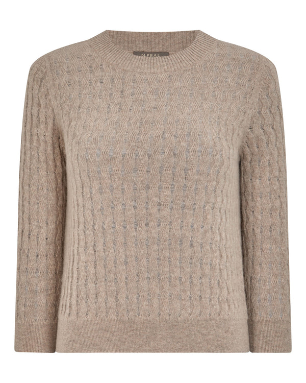 N.Peal Women's Moving Rib Cashmere Jumper Oatmeal Brown