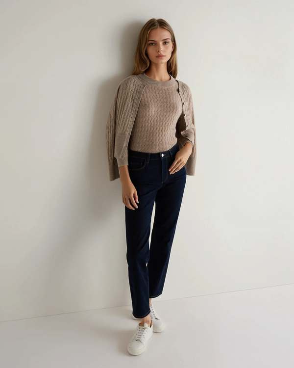 N.Peal Women's Moving Rib Cashmere Sweater Oatmeal Brown