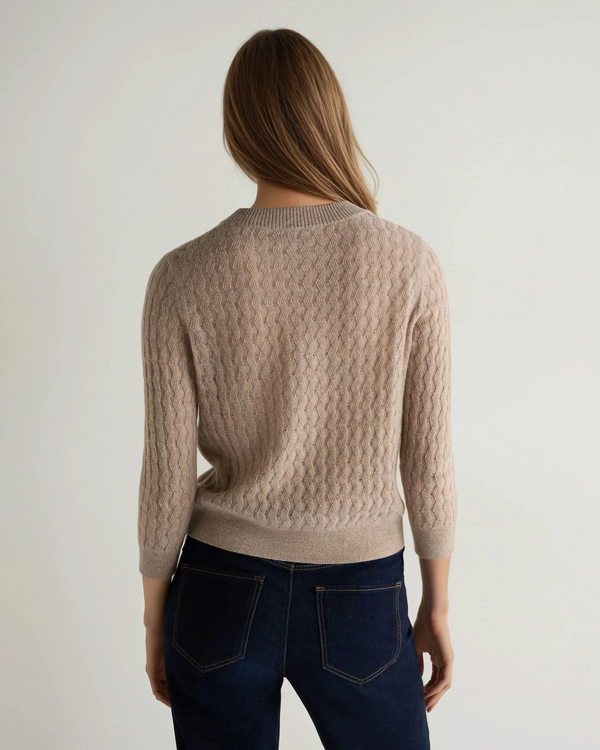 N.Peal Women's Moving Rib Cashmere Sweater Oatmeal Brown