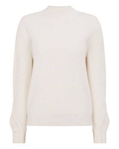 N.Peal Women's Ribbed Funnel Neck Cashmere Jumper New Ivory White