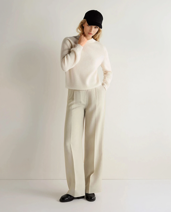 N.Peal Women's Ribbed Funnel Neck Cashmere Sweater New Ivory White