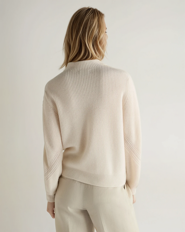 N.Peal Women's Ribbed Funnel Neck Cashmere Sweater New Ivory White