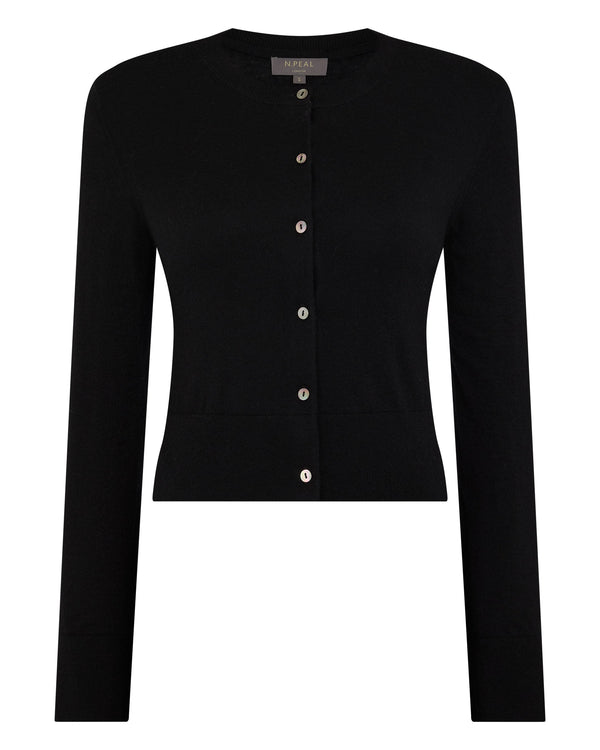 N.Peal Women's Superfine Cashmere Round Neck Cardigan Black