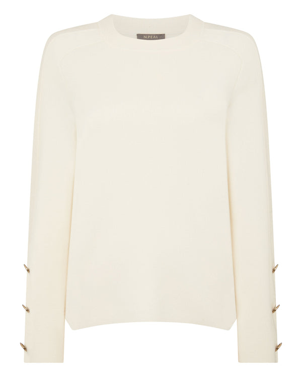 N.Peal Women's Raglan Sleeve Cashmere Jumper New Ivory White